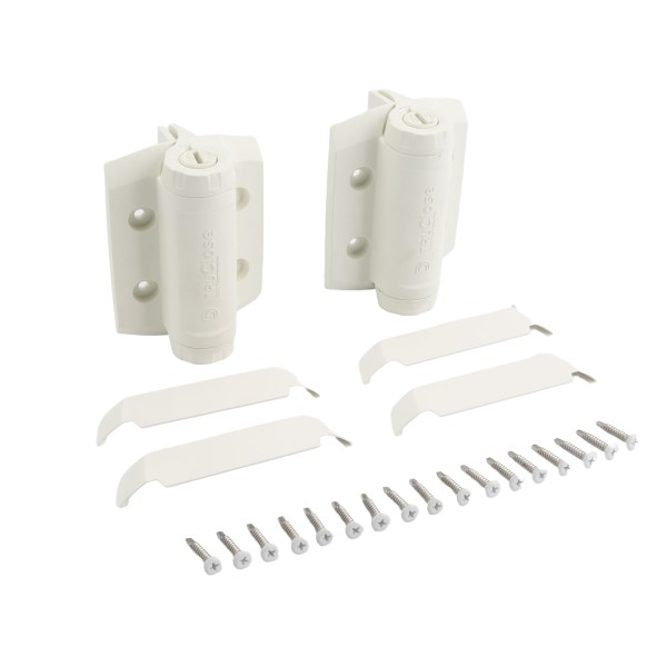D&D TruClose Adjustable Self-Closing Heavy-Duty Gate Hinges With 2 Side Legs For Metal Pool and Safety Gates White