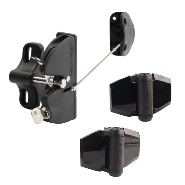 D&D LokkLatch Series 2 Gate Adjustable Lockable Latch with External Access & TruClose Self-Closing Hinge Pair Kit for Wood and Vinyl Gates (Black) - 8000-1033 (Default)