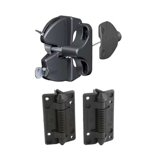D&D Kit LokkLatch Series 2 Lockable Latch & KwikFit Self-Closing Hinges for Metal & Wood Gates (Black) - 8000-2104
