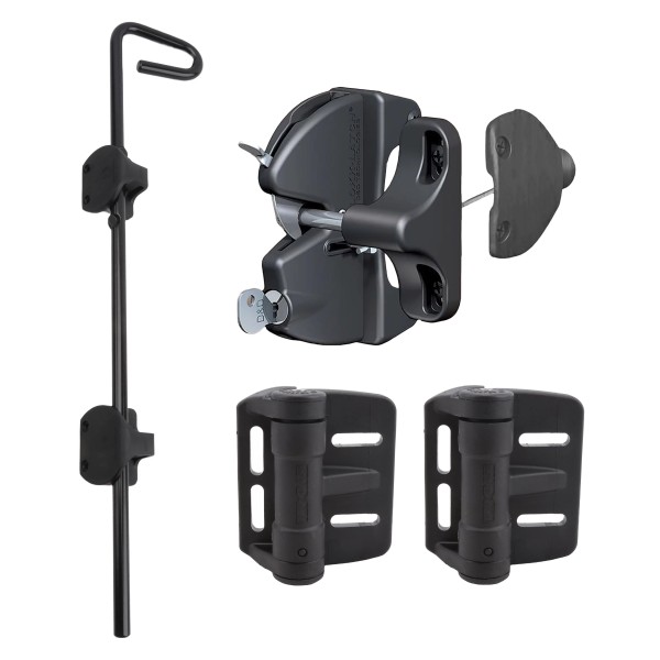 D&D Kit LokkLatch Series 2 Adjustable Lockable Latch, Q-Bolt Drop Bolt 24" Padlockable Drop Rod, and a Pair of TruClose Mini Multi-Adjustable Self-Closing Hinge for Metal Gates (Black) - 8000-2107 (Gate Kits)