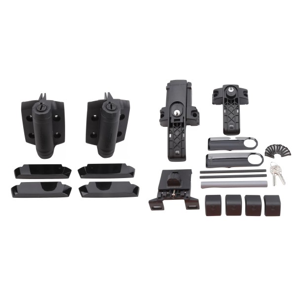 D&D Kit LokkLatch Magnetic Dual-Sided Keyed Alike Latch and Pair of TruClose Adjustable Self-Closing Heavy-Duty Hinges with 2 Side Legs (Black) - 8000-2116 (Default)