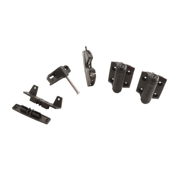 D&D Kit LokkLatch Series 2 Adjustable Lockable Gate Latch & TruClose Regular Adjustable Self-Closing Gate Hinges For Metal Pool Safety Gates (Pair) Black - 8000-2138 (Gate Kits)