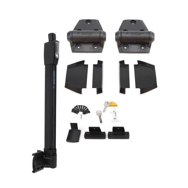 D&D Kit MagnaLatch Series 3 Top Pull Safety Gate Latch & Pair of TruClose Self-Closing Gate Hinges With No Side Legs For Metal To Wood Pool Gates (Black) with Screws - 8000-2141 (Gate Kits)