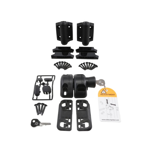 D&D Kit MagnaLatch Series 2 Side Pull Locking Safety Gate Latch & Pair of TruClose Adjustable Self-Closing Hinge With Two Legs For Metal Pool Gates (Black) - 8000-2142 (Gate Kits)