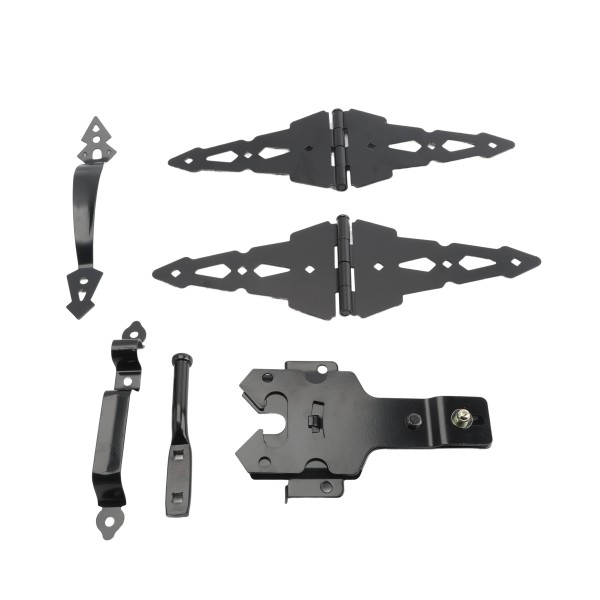 D&D Contemporary Post Latch Kit - Post Latch, 8" Heavy Duty Strap Hinge, and Gate Handle (Black) - 810008 (Default)