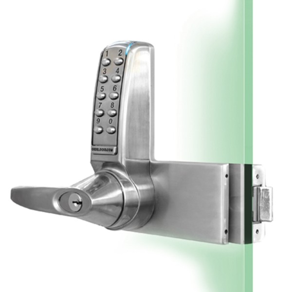 CodeLocks Glass Door Lock, Left Hand, Patch Fitted Strike Plate Included (Brushed Steel) - CL4000GD-LH-BS