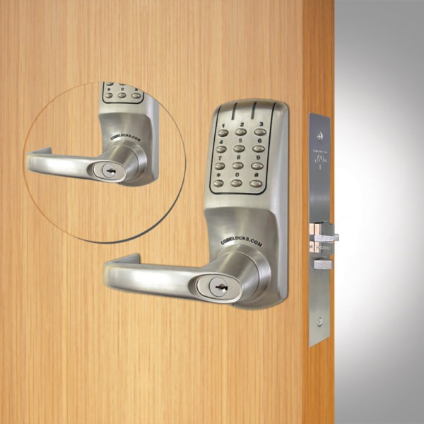 CodeLocks Mortise Lock, 86 Prep, Code In/Out, Back to Back (Brushed Steel) - CL5250BB-BS