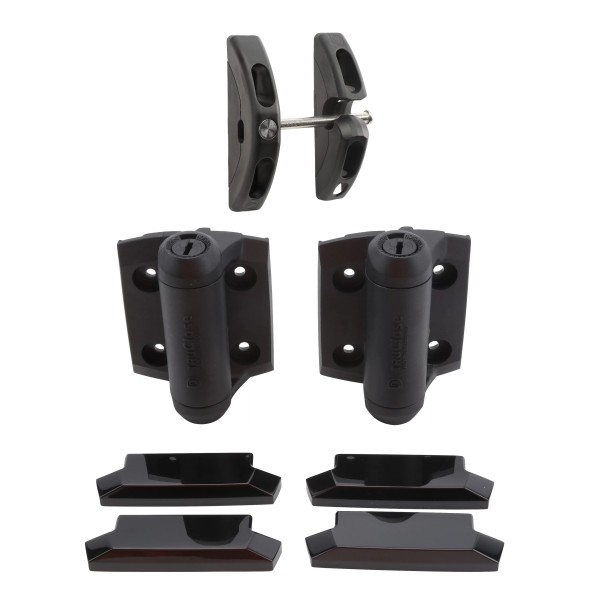 D&D Pool Safety Gate Kit with TruClose Regular Adjustable Self-Closing Standard-Duty Gate Hinges and Stainless Steel Padlockable T-Latch - 8000-2146 
