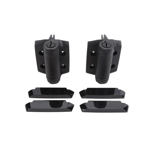 D&D TruClose Adjustable Self-Closing Heavy-Duty Gate Hinges With 2 Side Legs and Stainless Steel Self-Drilling Screws for SlipFence (Pair) Black