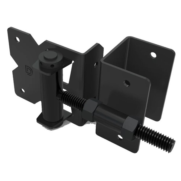 D&D Powder-Coated Stainless Steel, Self-Closing, Adjustable, Narrow to 2" Wrap-Around Gate Hinges for Vinyl Gates