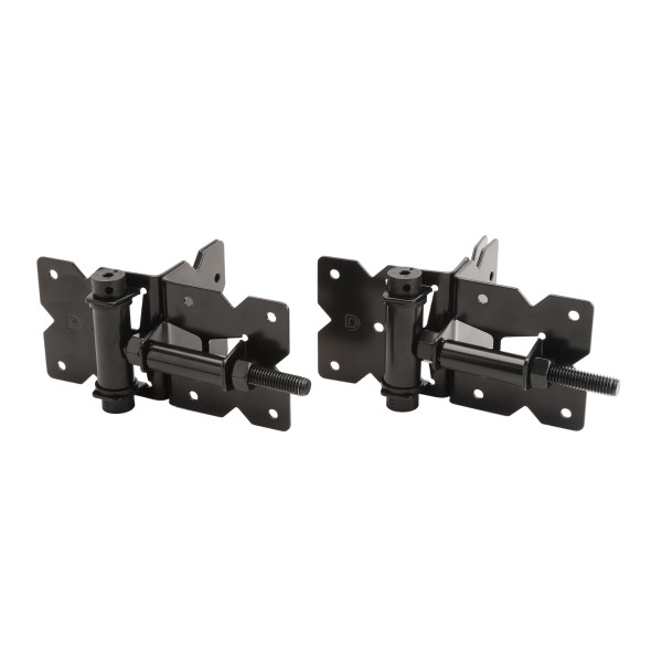 D&D Powder-Coated Stainless Steel, Self-Closing, Adjustable Hinges for Vinyl Gates - Black - DDS2HSSA (Wood Gate Hardware)