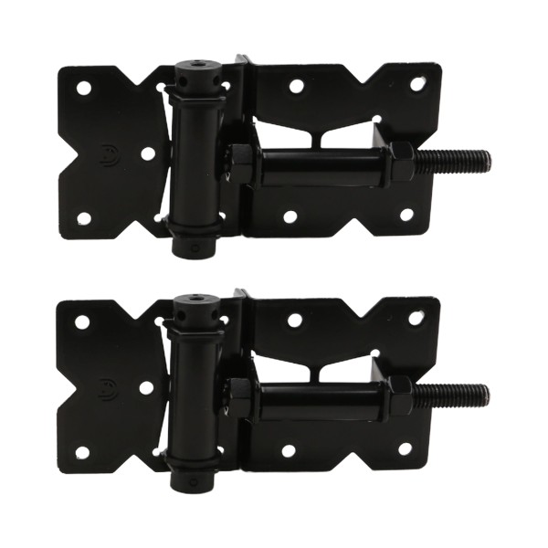 D&D Standard Powder-Coated Stainless Steel, Self-Closing, Adjustable Tension Hinge For Vinyl Gates With Narrow Side Fixing Legs (Pair) Black - DDSHNNA