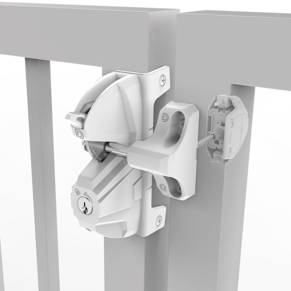 D&D LokkLatch Deluxe Gate Latch Kit With External Access Kit - Keyed Different (White) 