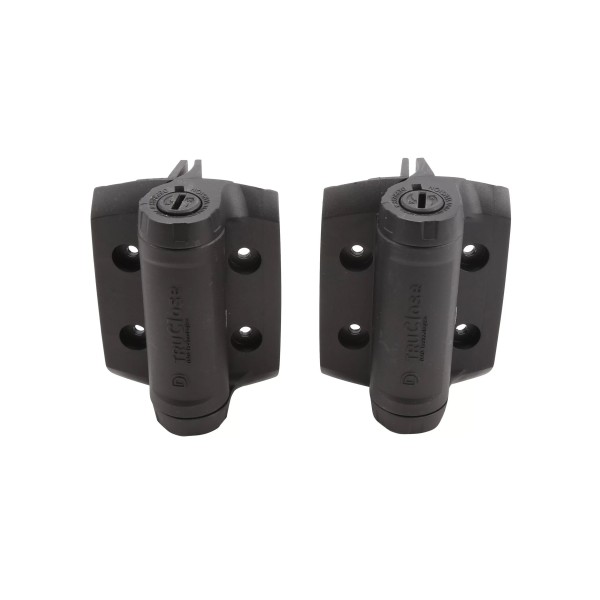 D&D Kit - TruClose Adjustable Self-Closing Heavy-Duty Gate Hinges With 2 Side Legs w/ Screws For Metal Pool and Safety Gates (Black) 