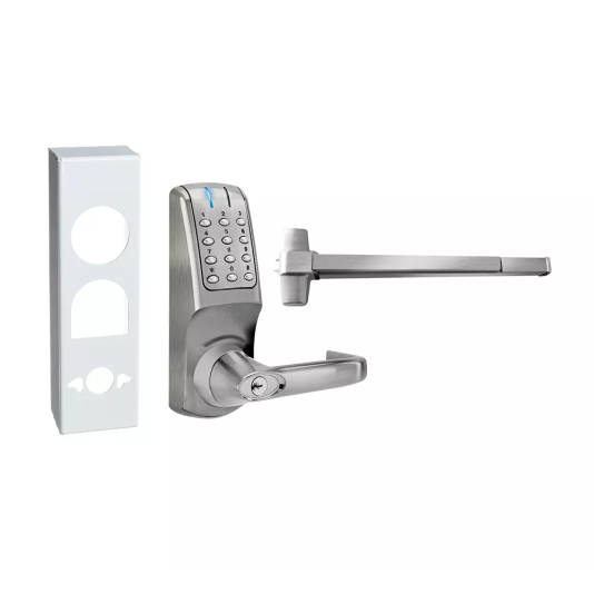 Codelocks Battery Powered Panic Hardware Kit (Black) with Panic Bar (Brushed Steel)