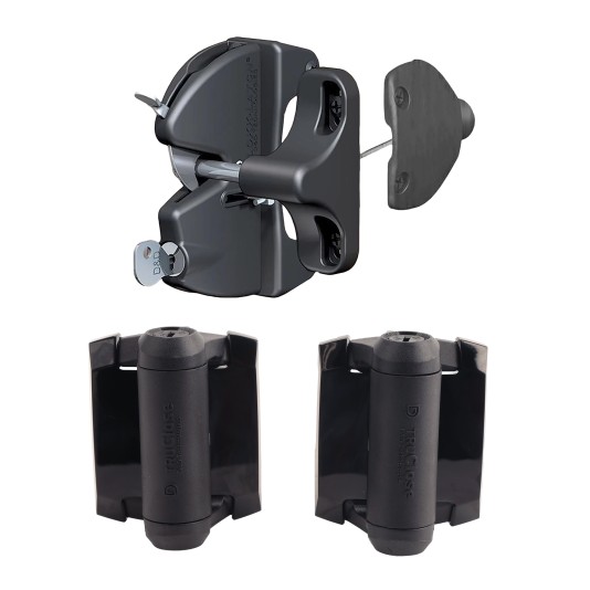 D&D Kit LokkLatch Series 2 Lockable Gate Latch & TruClose Hinges for Metal Gates (Black) - 8000-1021