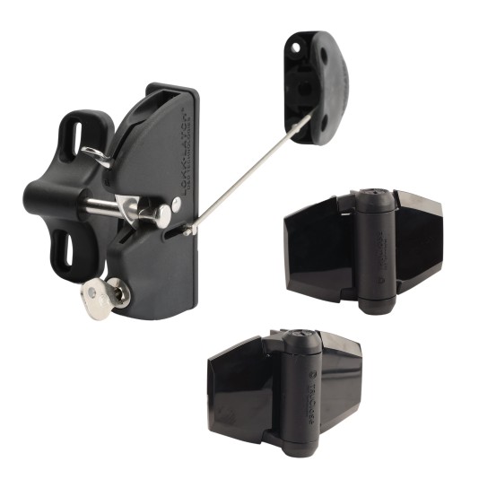 D&D LokkLatch Series 2 Gate Adjustable Lockable Latch with External Access & TruClose Self-Closing Hinge Pair Kit for Wood and Vinyl Gates (Black) - 8000-1033 (Default)