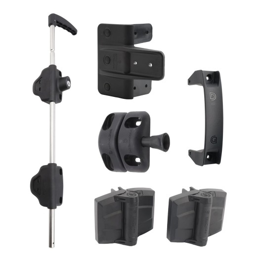 D&D Kit LokkLatch Series 2 Top Pull Safety Latch, Pair of TruClose Adjustable Heavy-Duty Hinges, 2 3/8" Gate Stop, GateHandle Series 3 Adjustable Handle, and LockBolt 24" Lockable Drop Bolt for Vinyl Gates - 8000-1035 (Gate Kits)