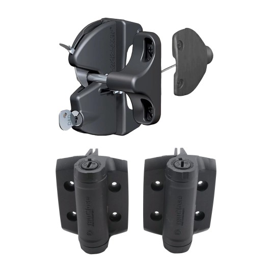D&D Kit LokkLatch Series 2 Lockable Latch & TruClose Heavy-Duty Hinges for Metal & Pool Gates (Black) - 8000-1049