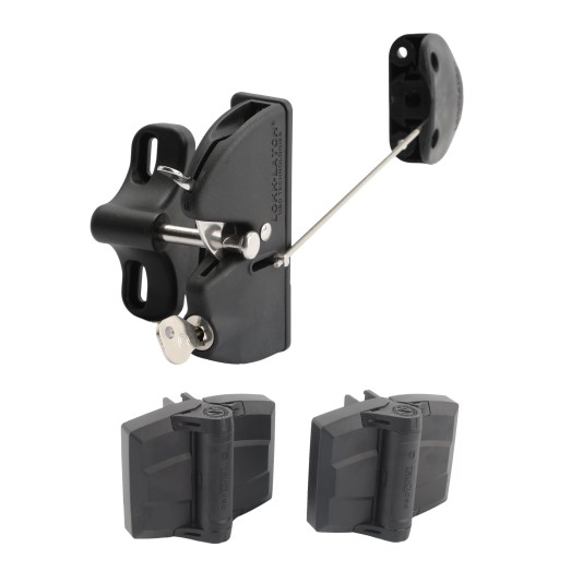 D&D Kit LokkLatch Series 2 Adjustable Lockable Latch with External Access Kit and a Pair of TruClose Multi-Adjustable Heavy-Duty Hinge for Wood and Vinyl Gates (Black) - 8000-1098 (Gate Kits)