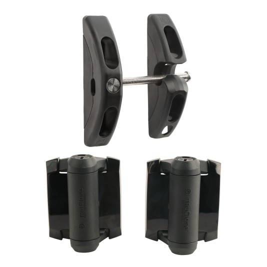 D&D Kit T-Latch Stainless Steel Padlockable Toggle Latch and Pair of TruClose Adjustable Self-Closing Hinge with 2 Side Legs for Metal Gates (Black) - 8000-2067 (Gate Kits)