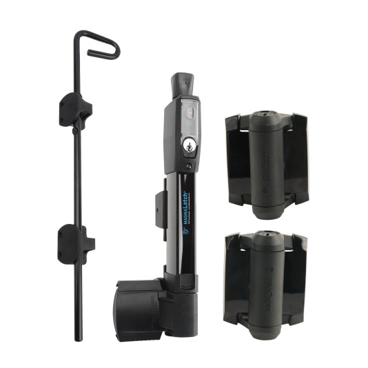 D&D Kit MagnaLatch Series 3 Vertical Pull Latch, Q-Bolt Drop Bolt 24" Padlockable Drop Rod, and a Pair of TruClose Adjustable Self-Closing Hinge with 2 Side Legs for Metal Pool Gates (Black) - 8000-2072 (Gate Kits)