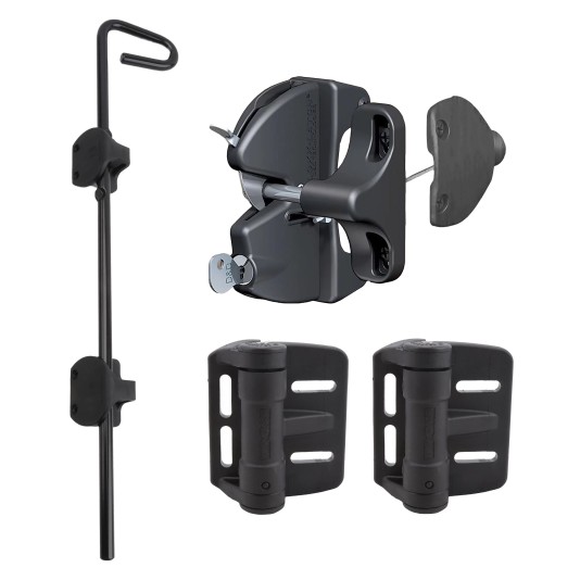 D&D Kit LokkLatch Series 2 Adjustable Lockable Latch, Q-Bolt Drop Bolt 24" Padlockable Drop Rod, and a Pair of TruClose Mini Multi-Adjustable Self-Closing Hinge for Metal Gates (Black) - 8000-2107 (Gate Kits)