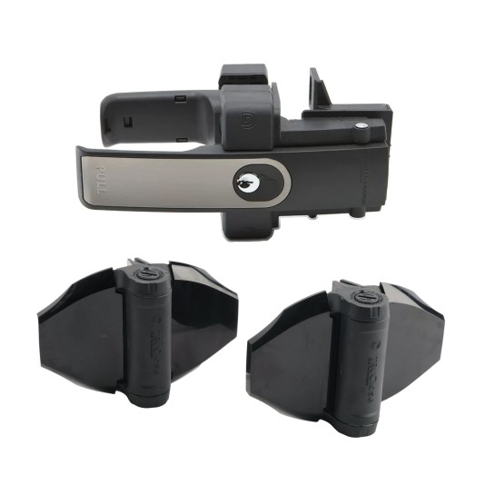 D&D Kit LokkLatch Magnetic Dual-Sided Keyed Alike Latch (Brushed Trim) and Pair of TruClose Self-Closing Heavy-Duty Hinge with 2 Side Legs (Black) for Wood and Vinyl Gates - 8000-2111 (Default)