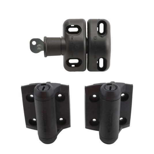 D&D Kit MagnaLatch Series 2 Side Pull Locking Latch and Pair of TruClose Adjustable Self-Closing Hinge for Metal Pool Gates (Black) - 8000-2119 (Gate Kits)