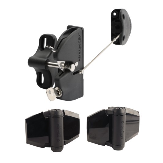 D&D Kit LokkLatch Series 2 Adjustable Lockable Gate Latch With External Access Kit & Pair of TruClose Adjustable Self-Closing Gate Hinges With 2 Side Legs For Wood and Vinyl Gates (Black) - 8000-2150 (Gate Kits)