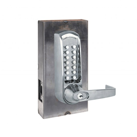 CodeLocks CL615 Tubular Latchbolt, (Code Free) Passage Function, Code In/Out, Back to Back Gate Box Kit (Brushed Steel) - 99417