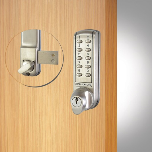 CodeLocks Surface Deadbolt, Key Override (Brushed Steel) - CL2200-BS