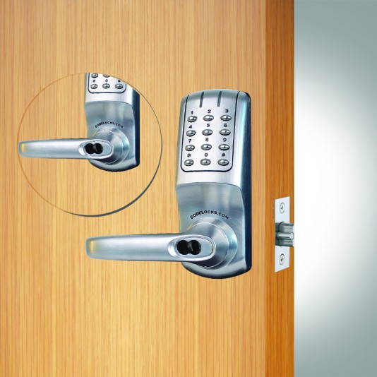 CodeLocks Tubular Latchbolt, Code In/Out, Back to Back, SFIC (core or keys not included) (Brushed Steel) - CL5210BB-IC-BS