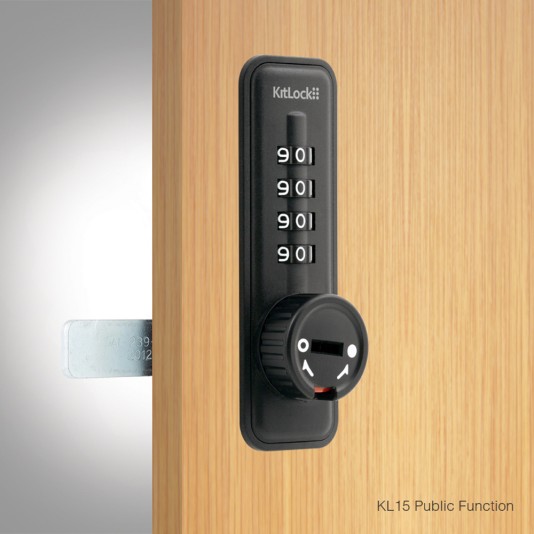 CodeLocks Mechanical Cabinet Lock, Public Function - Suitable for up to 3/4” Thick Door (Black) - KL15-BK-PU