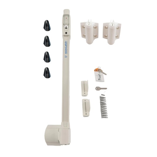D&D MagnaLatch Series 3 Safety Gate Latch Top Pull Kit With TruClose Self-Closing Standard-Duty Hinges & Safety Caps For Pool Gates (Pair) White - 8000-1001