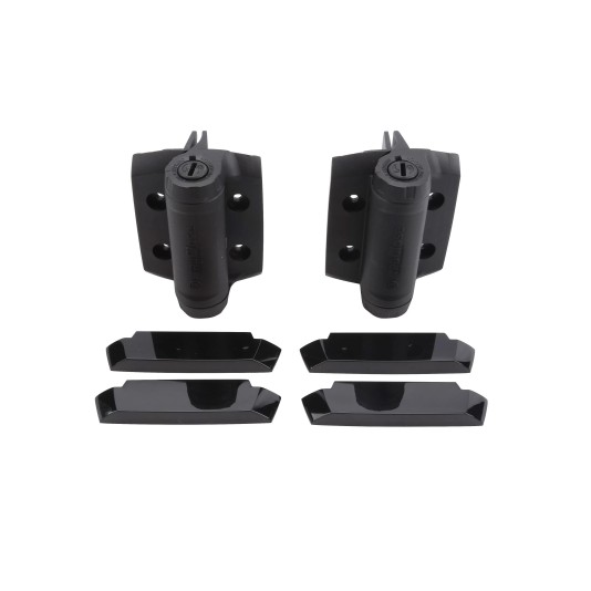D&D TruClose Adjustable Self-Closing Heavy-Duty Gate Hinges With 2 Side Legs and Stainless Steel Self-Drilling Screws for SlipFence (Pair) Black