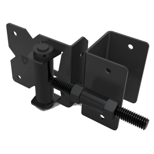 D&D Powder-Coated Stainless Steel, Self-Closing, Adjustable, Narrow to 2" Wrap-Around Gate Hinges for Vinyl Gates