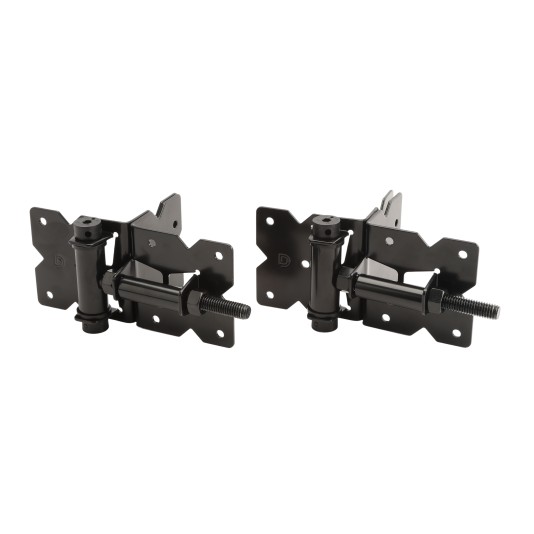 D&D Powder-Coated Stainless Steel, Self-Closing, Adjustable Hinges for Vinyl Gates - Black - DDS2HSSA (Wood Gate Hardware)