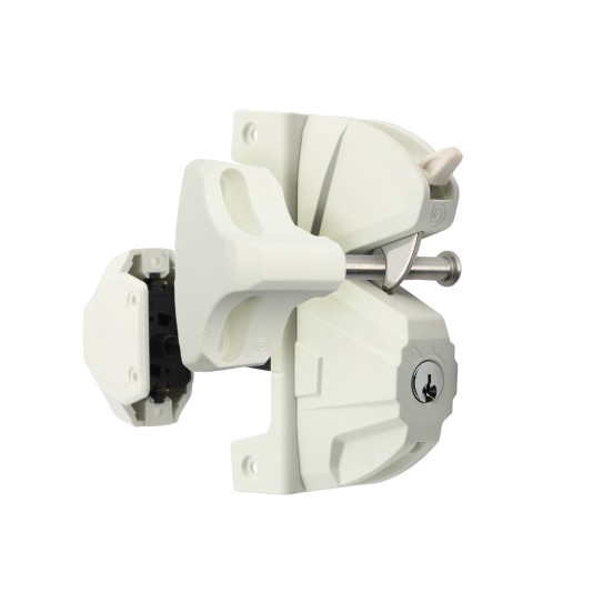 D&D LokkLatch Deluxe Gate Latch Kit With External Access Kit - Keyed Different (White) 