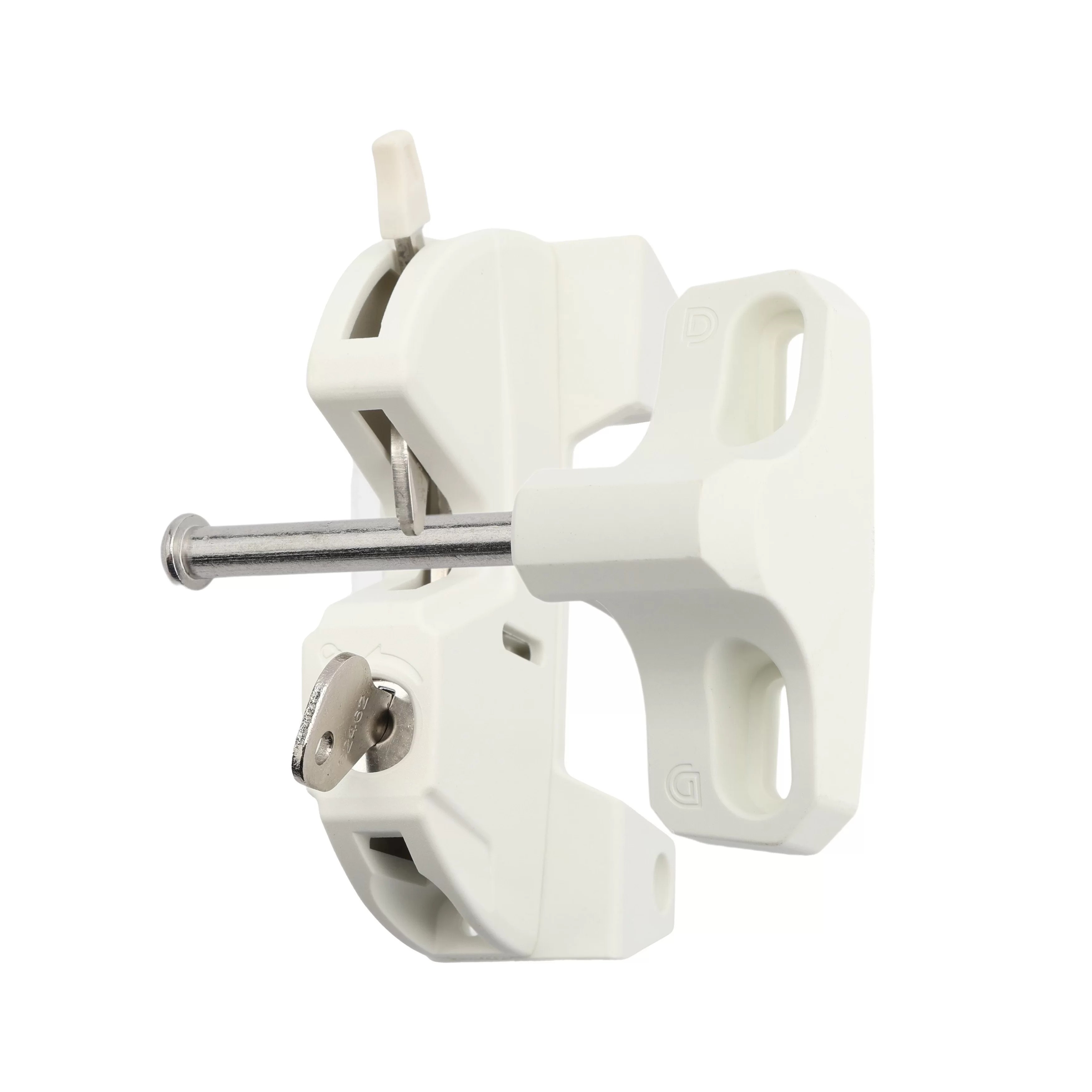 A White D&D LokkLatch Gate Latches